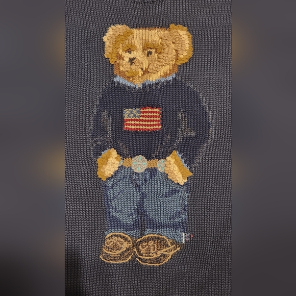 Polo Ralph Lauren 3D Bear Flag Crewneck Sweater. Size Med. Navy. RARE. NEW - Picture 2 of 8